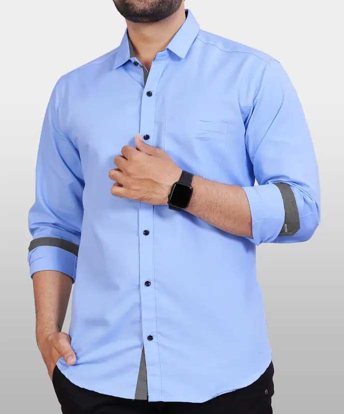 VeBNoR Men Solid Formal Blue Shirt