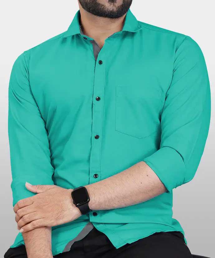 VeBNoR Men Solid Formal Sea Blue Shirt