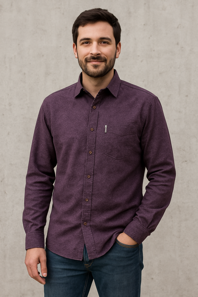 Mens Dark Purple Solid Shirt  Full Sleev