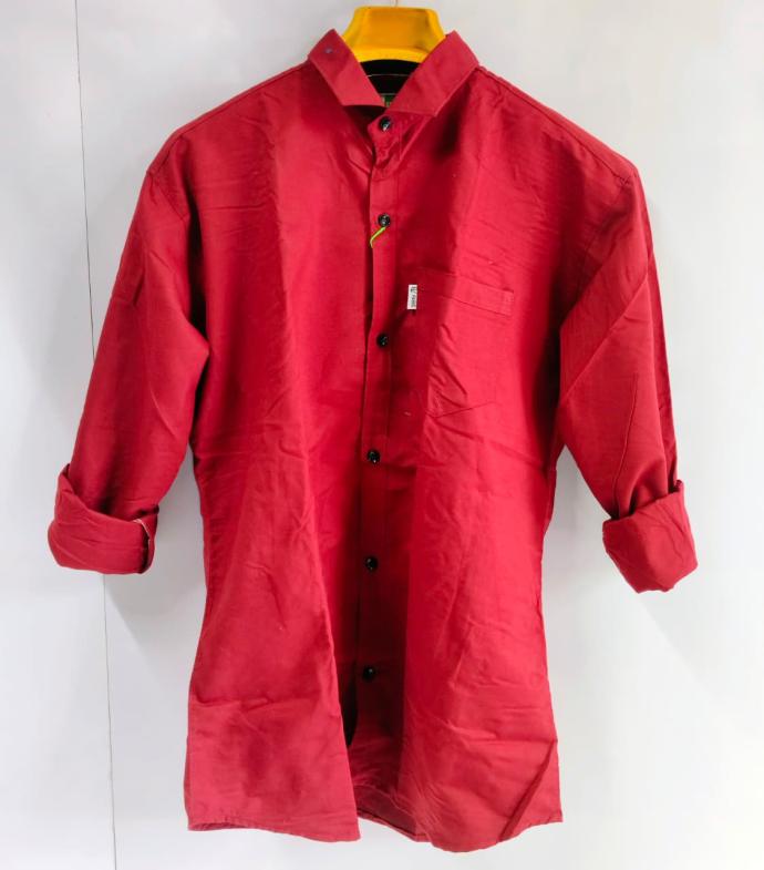 RV Paris Mens Plain Red Cotton Shirt  Full Sleeves