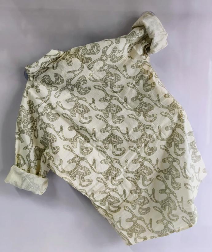 Fighter Mens OffWhite Shirt with Olive Green Abstract Print  Full Sleeves