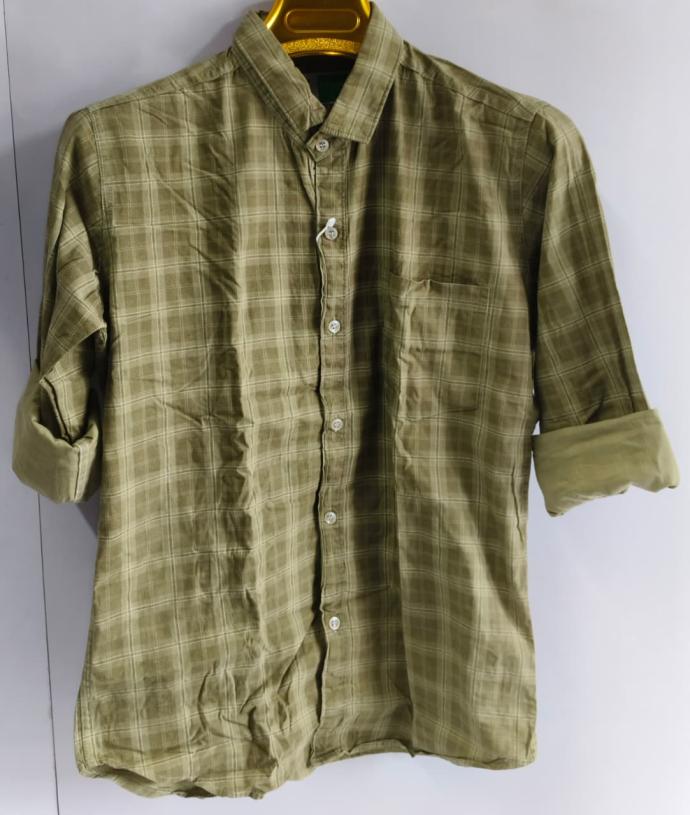 Fighter Mens Light Olive Green Checked Shirt  Full Sleeves
