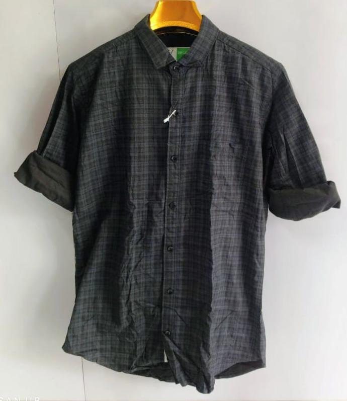 Fighter Mens Black  Grey Check Pattern Shirt  Full Sleeves