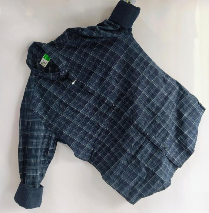 RV Paris Mens Blue  White Check Pattern Shirt  Full Sleeves
