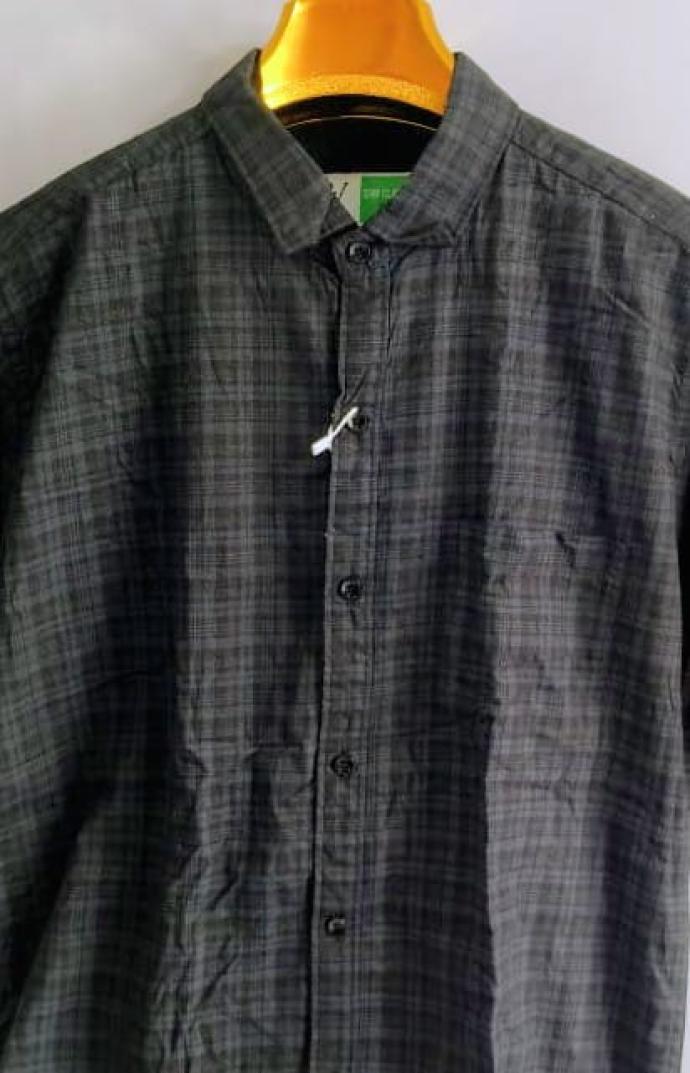 Fighter Mens Black  Grey Check Pattern Shirt  Full Sleeves