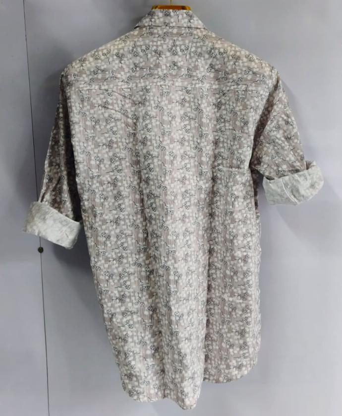 RV Paris Casual Printed Shirt  Off White with Charcoal Floral Pattern