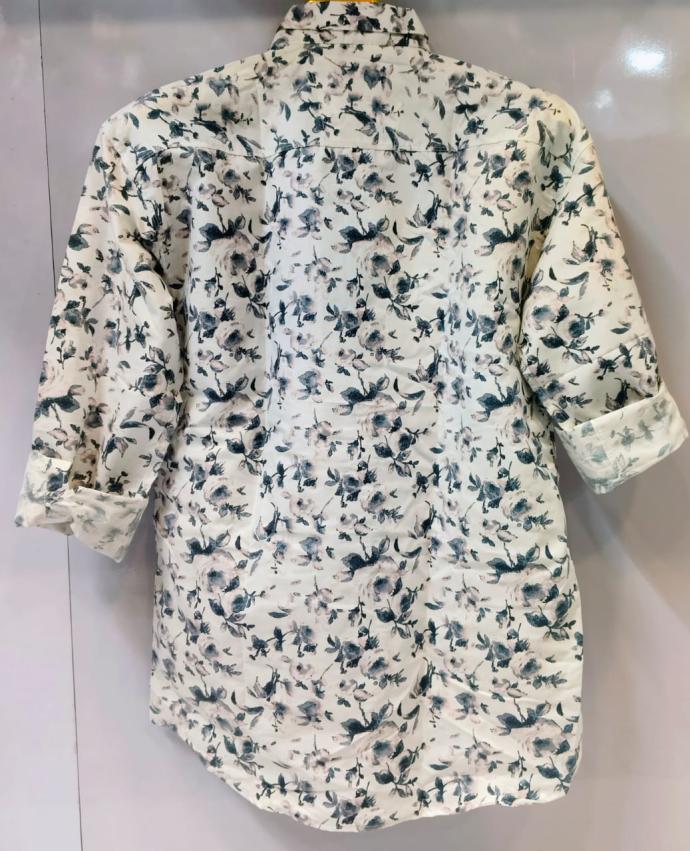 RV PARIS White  BlackBlue Botanical Bird Print Casual Shirt