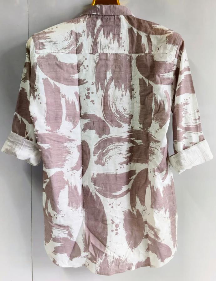 RV Paris Casual Shirt  White Base with Mauve Brown Artistic Print