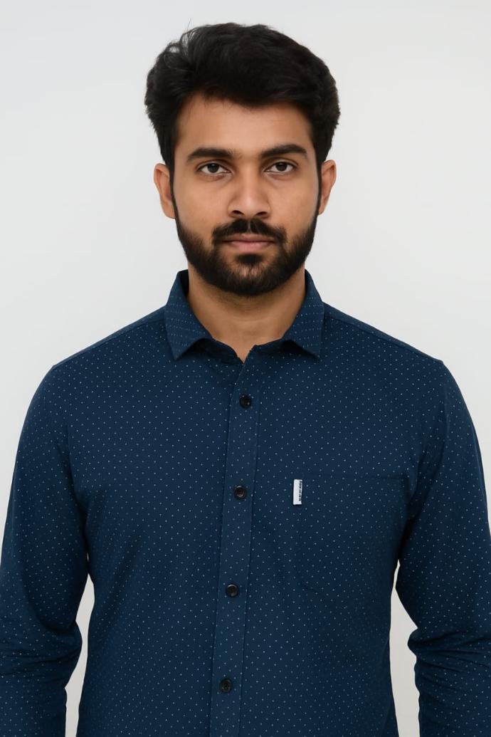 RV Paris Mens Blue Shirt with White Dots  Full Sleeves