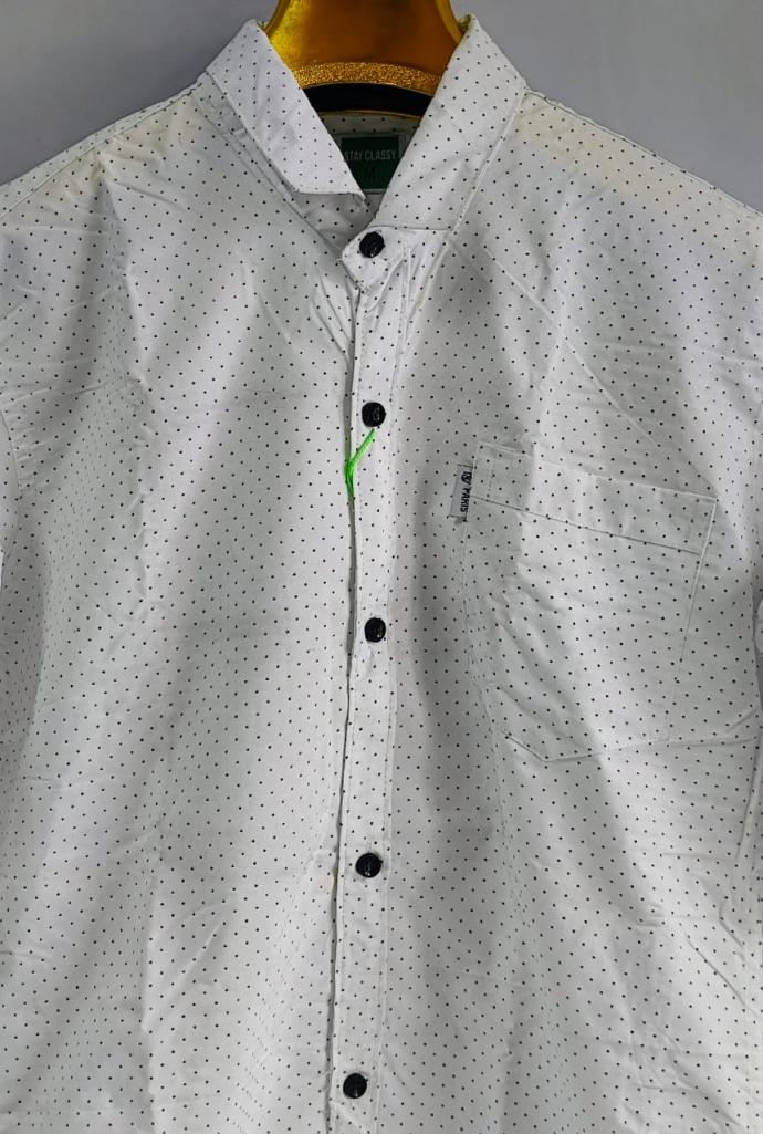 RV Paris Mens White Shirt with Black Dots  Full Sleeves