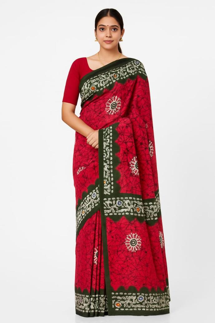 Women Daily Wear Malai Cotton Pink Colour Saree b