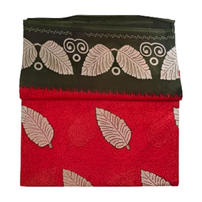 Women Daily Wear Malai Cotton Red Colour Saree with Green Border B