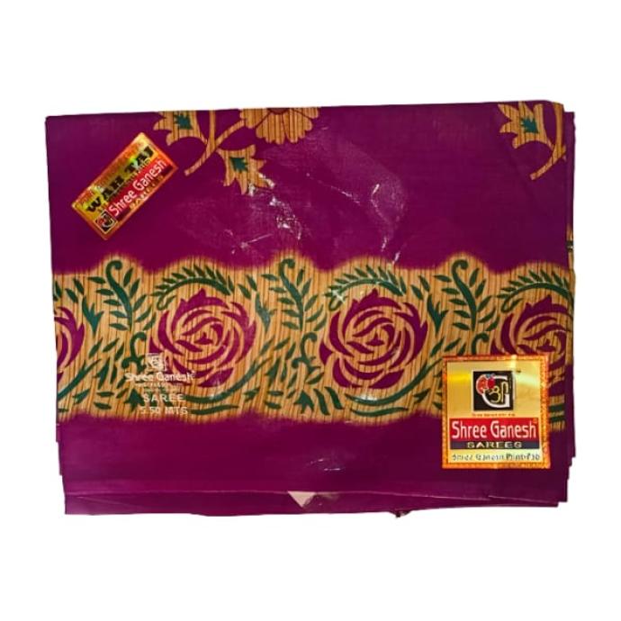 Women Daily Wear Malai Cotton Magenta Colour Saree with Floral Design B