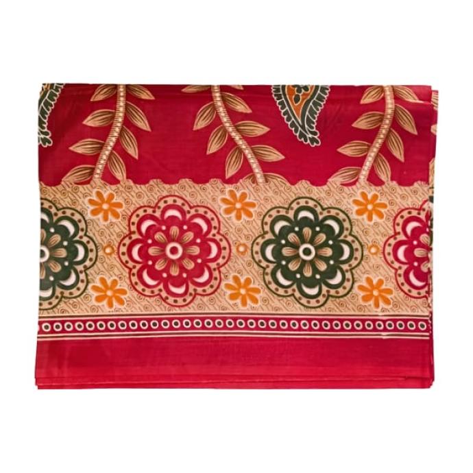 Women Daily Wear Malai Cotton Red Colour Saree with Leaf Pattern B