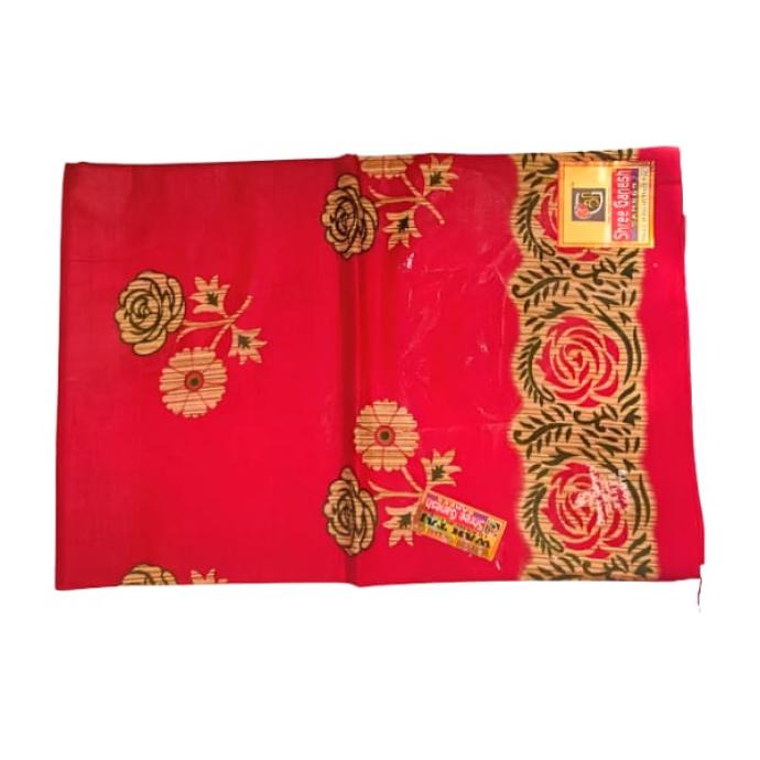 Women Daily Wear Malai Cotton Red Colour Saree with Floral Border B