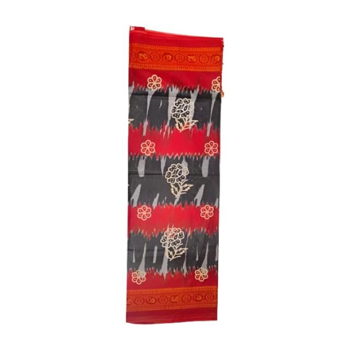 Women Daily Wear Malai Cotton Black Saree with Red Floral Border B