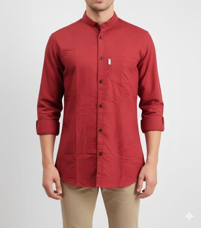 RV Paris Mens Plain Red Cotton Shirt  Full Sleeves
