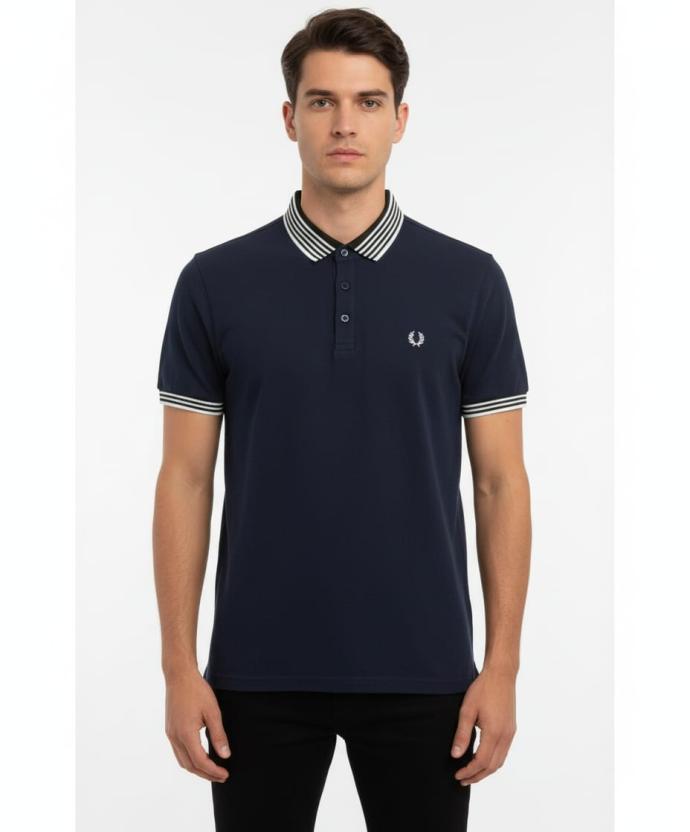 Fred Perry Mens Navy Blue Slim Fit TShirt Trendy Everyday Wear