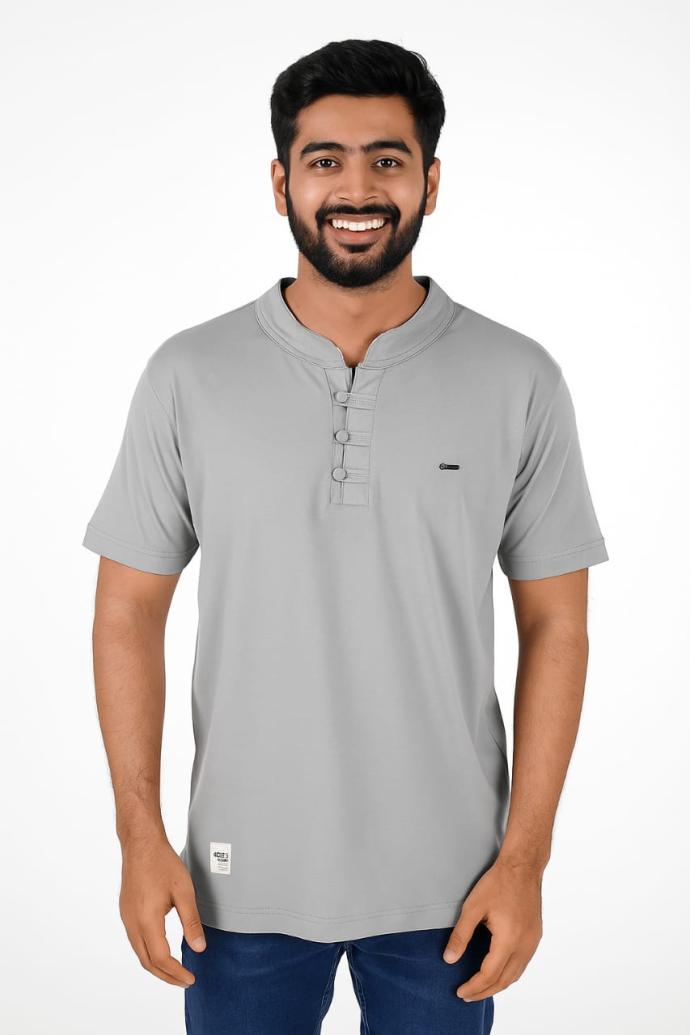 Qatan Mens light Gray  Slim Fit Crew Neck Tee  Stylish Casual Look