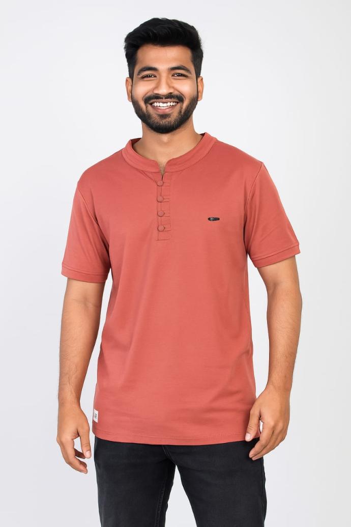 Qatan Mens Light orange Slim Fit Crew Neck Tee  Stylish Casual Look
