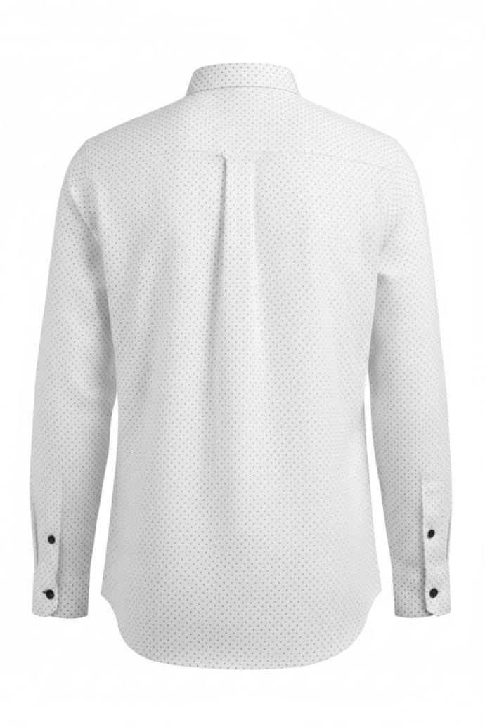 RV Paris Mens White Shirt with Black Dots  Full Sleeves
