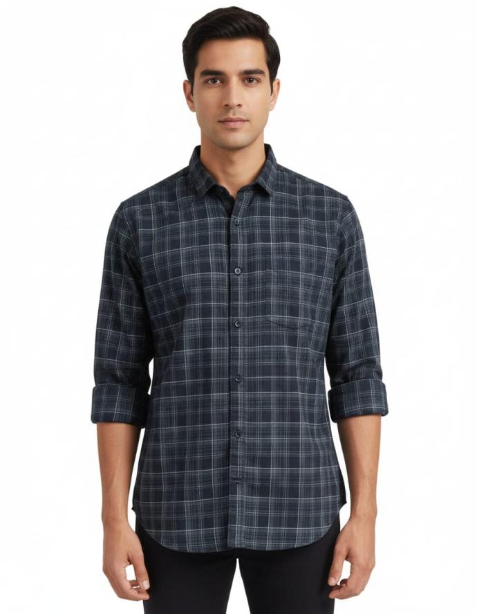 RV Paris Mens Blue  White Check Pattern Shirt  Full Sleeves