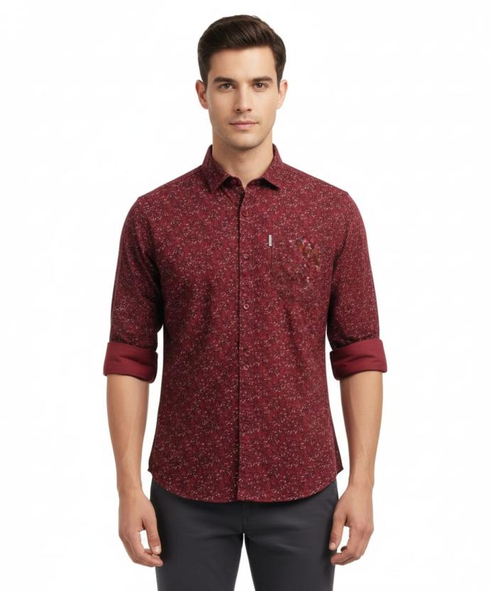 Fighter Burgundy printed Shirt with Subtle White Pattern  Slim Fit