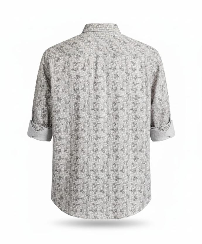 RV Paris Casual Printed Shirt  Off White with Charcoal Floral Pattern