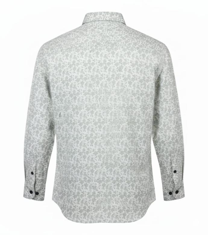 RV Paris Mens Cream White Casual Shirt  Light Grey Pattern Print