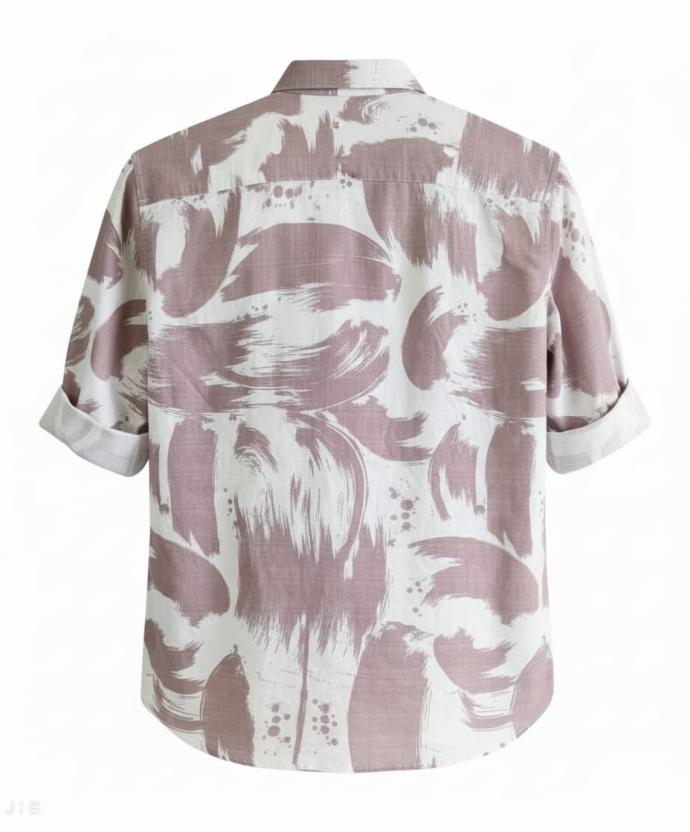 RV Paris Casual Shirt  White Base with Mauve Brown Artistic Print