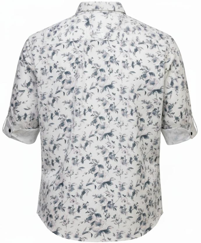 RV PARIS White  BlackBlue Botanical Bird Print Casual Shirt