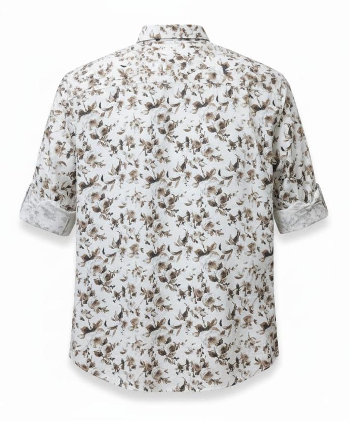 RV PARIS White  Brown Botanical Bird Printed Cotton Shirt