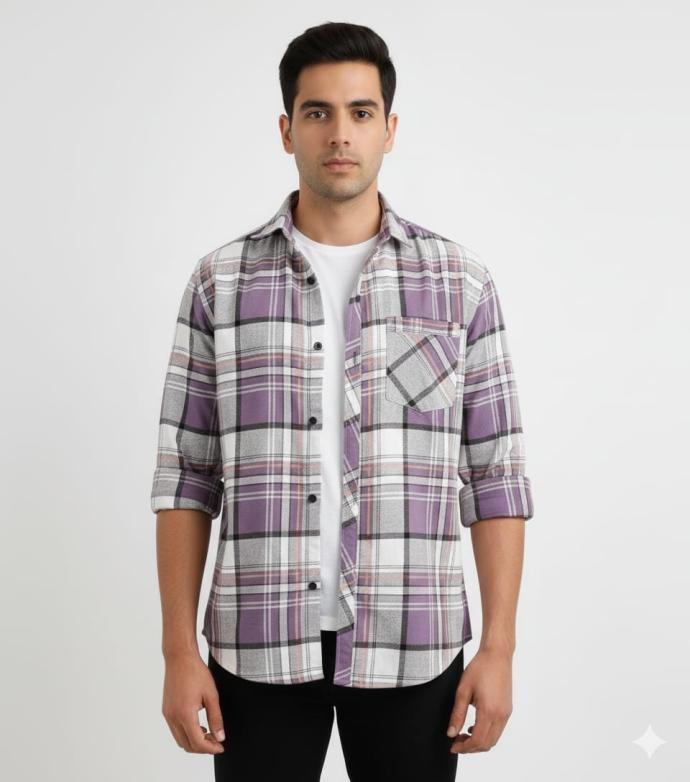RV Paris Mens Stylish Purple  White Check Shirt  Comfortable Casual Wear J