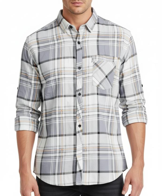 RV Paris Mens Stylish Grey  White Check Shirt  Comfortable Casual Wear J