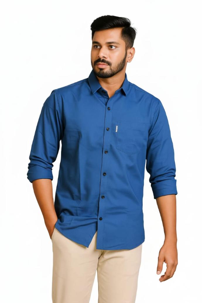 RV Paris Mens Plain Blue Cotton Shirt Full Sleeves J