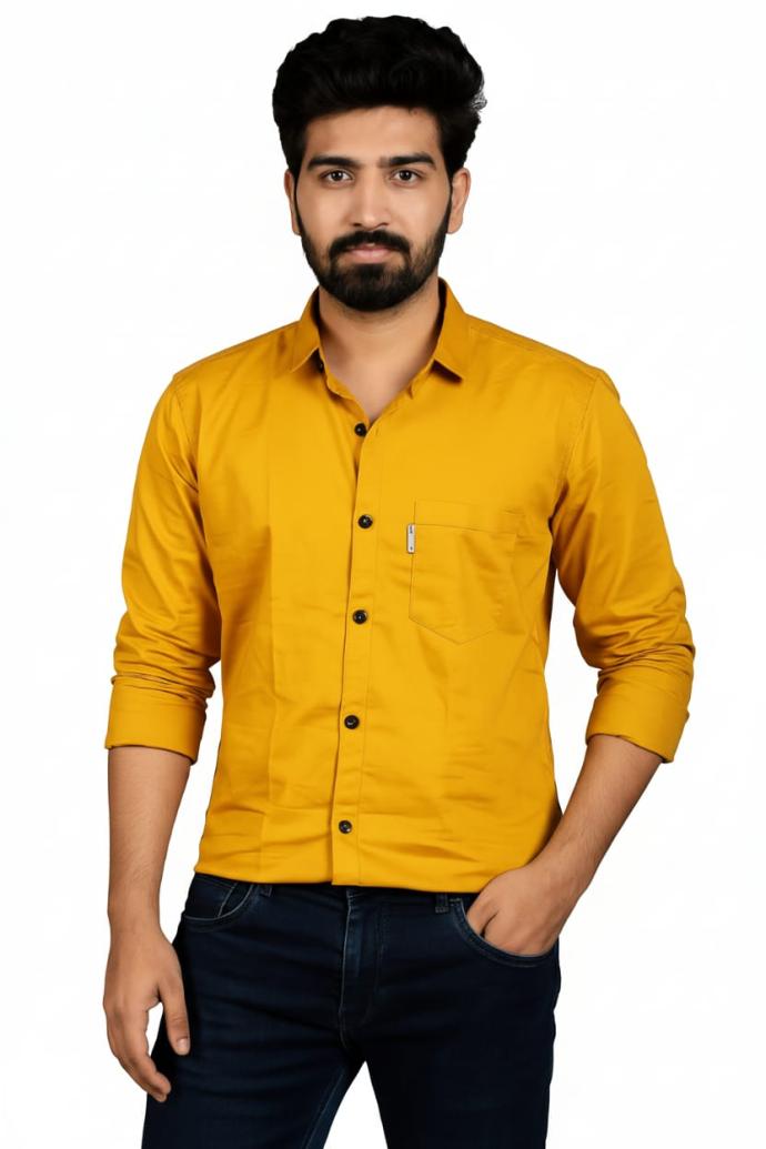 RV Paris Mens Plain Yellow Cotton Shirt Full Sleeves J