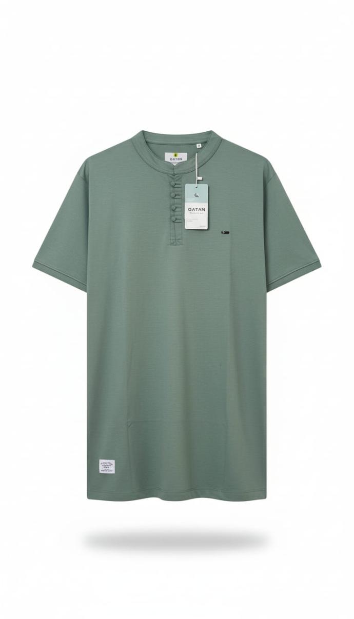 Qatan Mens Olive Green Slim Fit Crew Neck Tee  Stylish Casual Look