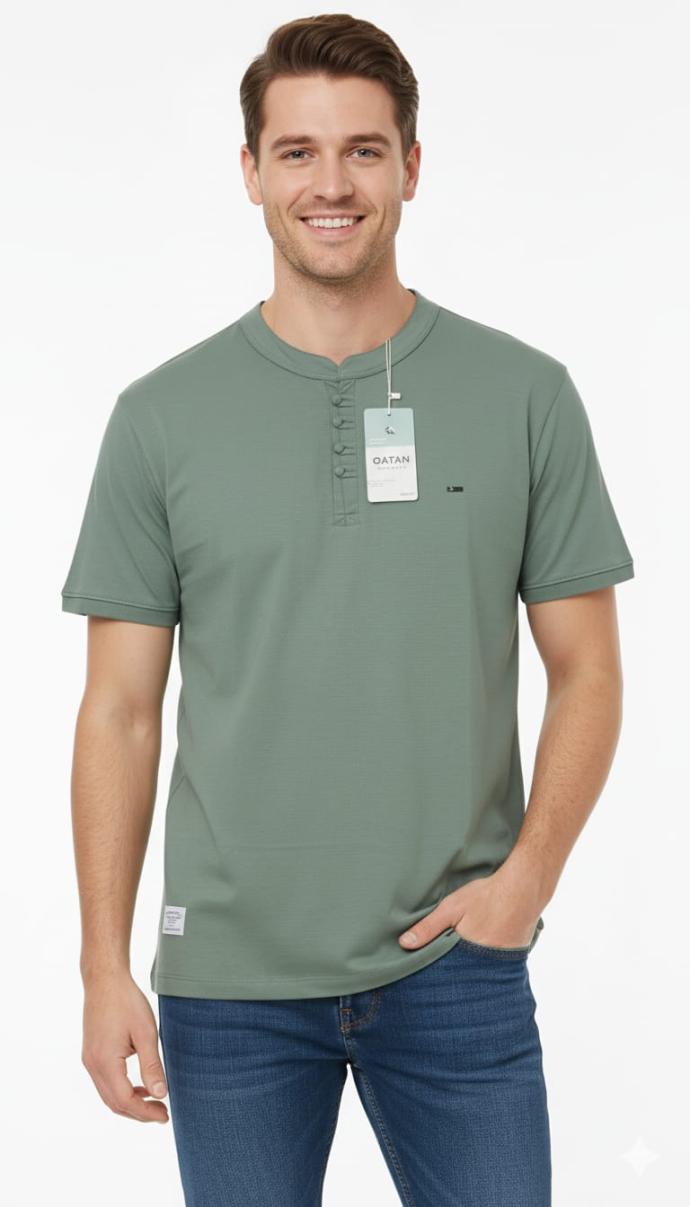 Qatan Mens Olive Green Slim Fit Crew Neck Tee  Stylish Casual Look