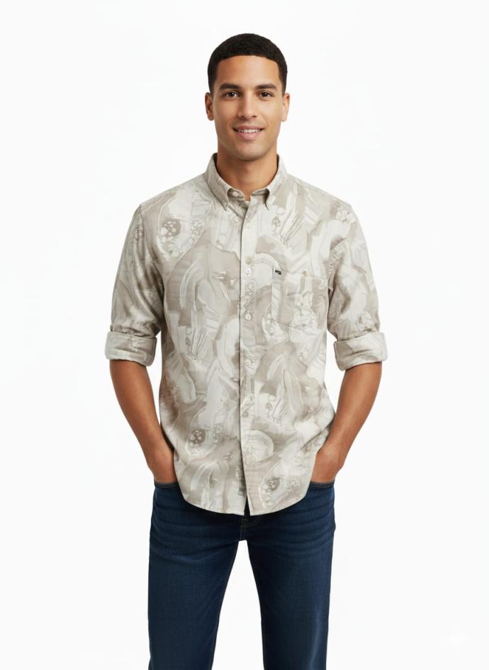 RV Paris Men Beige Colour Trendy  Stylish Printed Shirt J
