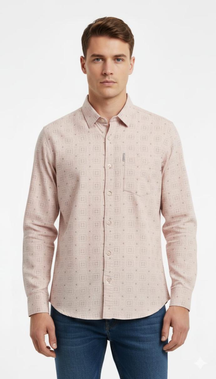 RV Paris Mens Light Pink Slim Fit Shirt  Modern Casual Wear