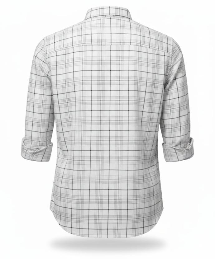RV Paris Mens White  Light Gray Slim Fit Checked Shirt