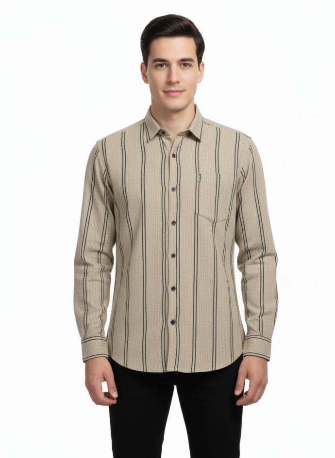 Fighter Mens Beige Slim Fit Casual Shirt  Stylish Everyday Wear