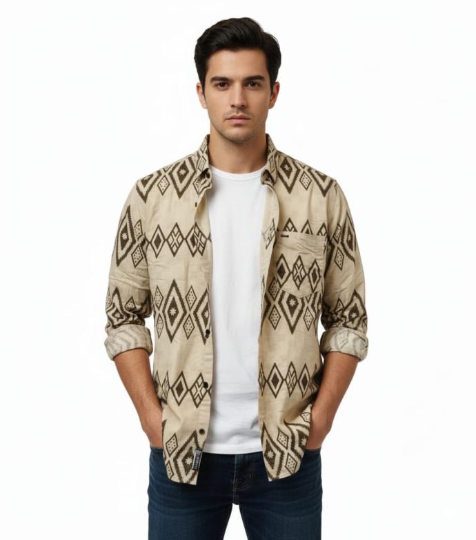 RV Paris Mens Regular Fit Shirt  Classic Beige  Tan  Comfortable Daily Wear J