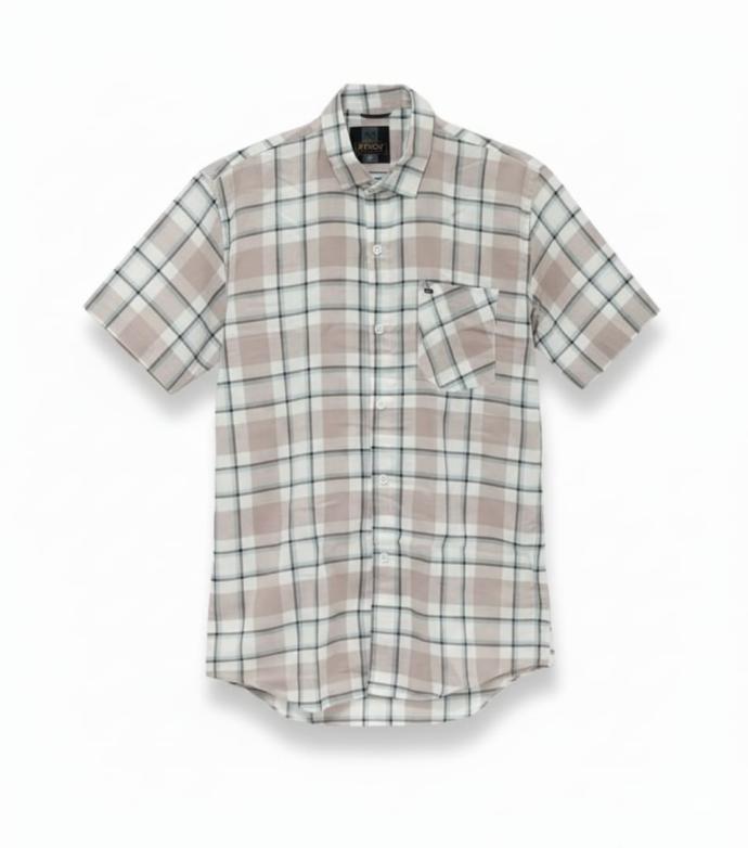 Arfoz Mens Beige  White Checked Half Sleeve Casual Shirt J