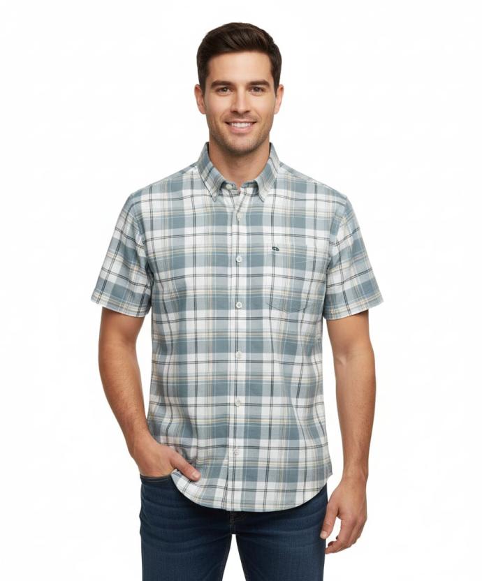 Arfoz Mens Light Blue  White Checked Half Sleeve Casual Shirt J