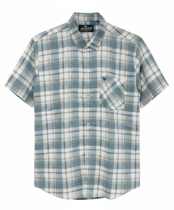 Arfoz Mens Light Blue  White Checked Half Sleeve Casual Shirt J