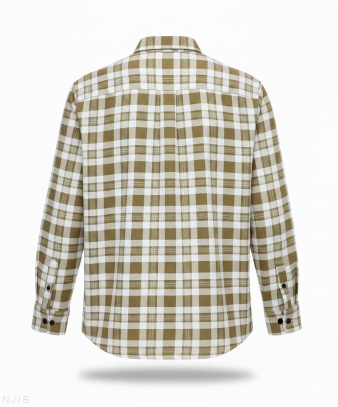 RV Paris Mens Premium  Light  Brown White Check Shirt  Elegant Casual Outfit  J