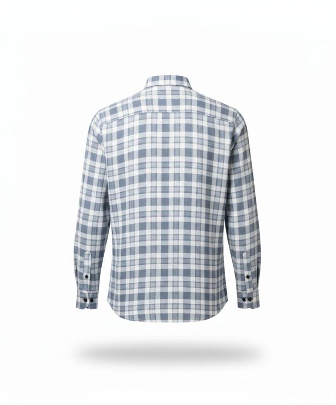 RV Paris Mens Slim Fit Blue  White Checked Shirt  Modern Casual Style  J