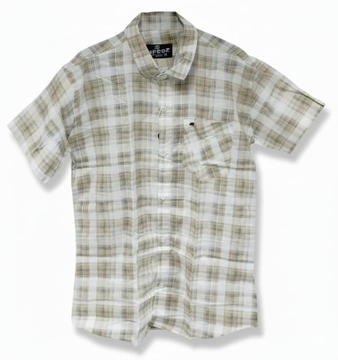 Arfoz Mens Premium Beige  White Check Shirt Half Sleeves J