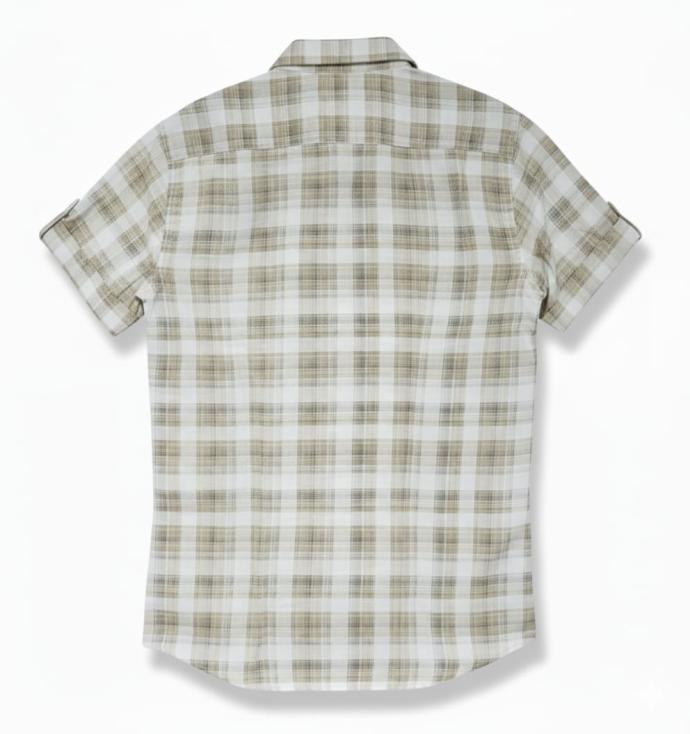 Arfoz Mens Premium Beige  White Check Shirt Half Sleeves J